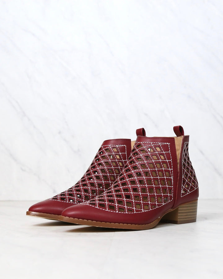 cape robbin - vegan leather cutout booties - WINE