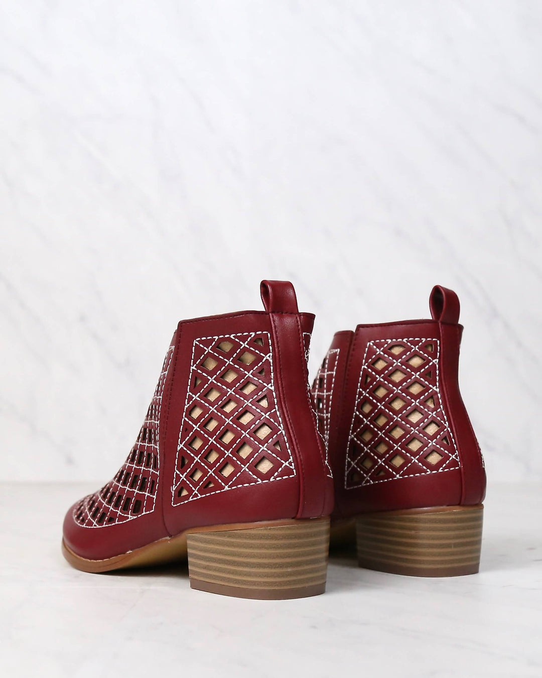 cape robbin - vegan leather cutout booties - WINE