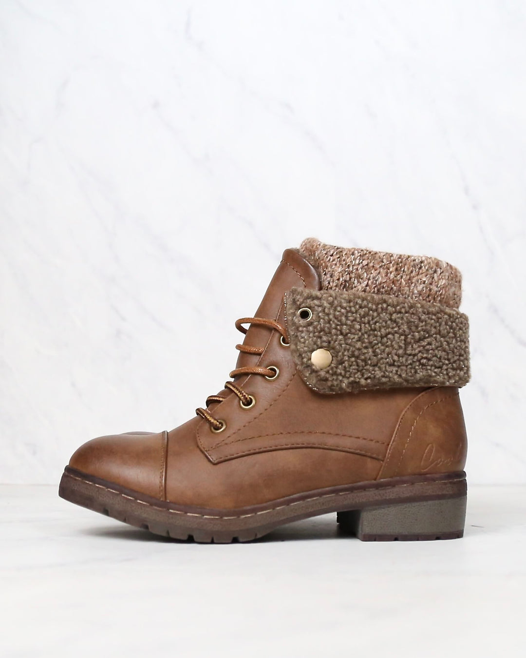 Coolway - Bring/Betta Leather Knit Sweater Cuff Ankle Boots in More Colors