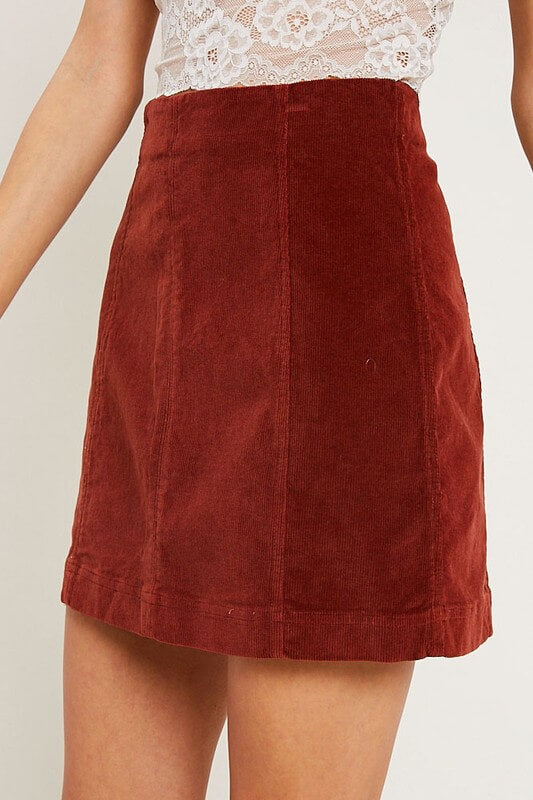 Corduroy Mini Skirt in Burl Wood
