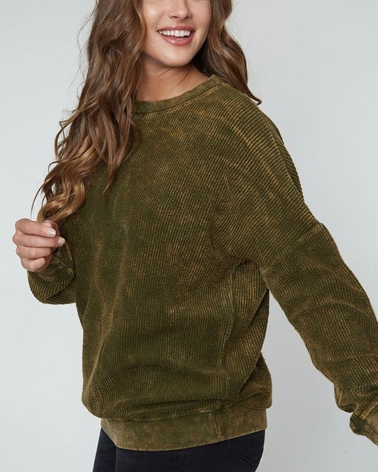 Long Sleeve Corduroy Knit Crew Neck Sweatshirt in More Colors