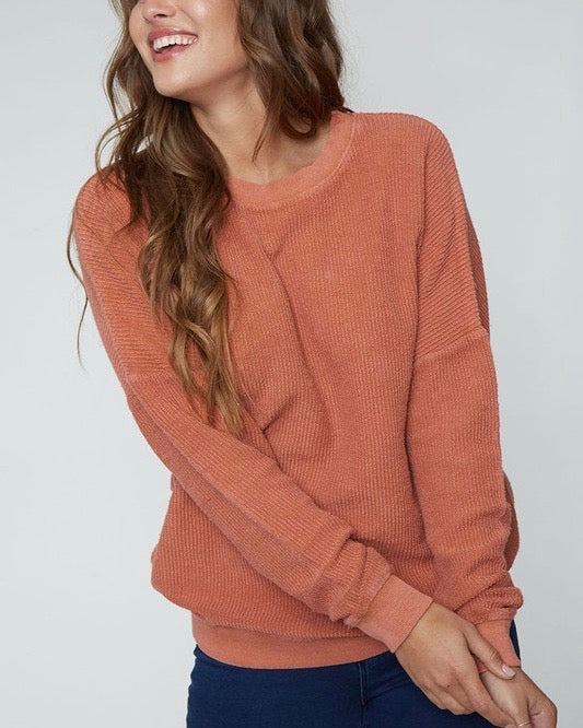 Long Sleeve Corduroy Knit Crew Neck Sweatshirt in More Colors