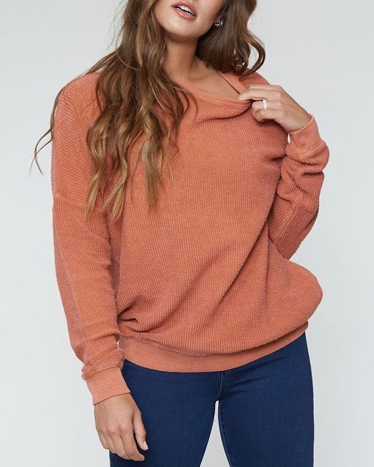 Long Sleeve Corduroy Knit Crew Neck Sweatshirt in More Colors