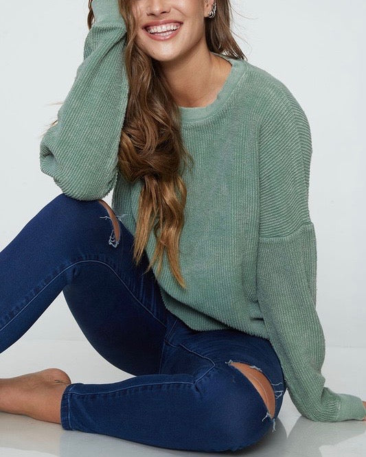 Long Sleeve Corduroy Knit Crew Neck Sweatshirt in More Colors