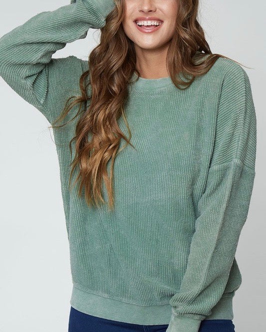 Long Sleeve Corduroy Knit Crew Neck Sweatshirt in More Colors