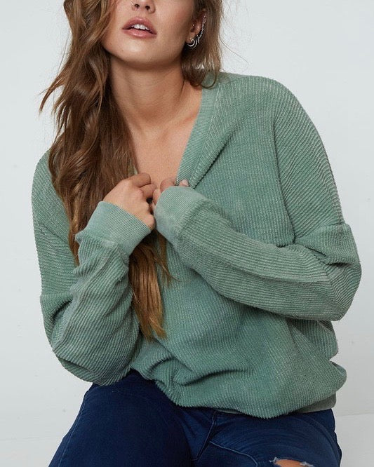 Long Sleeve Corduroy Knit Crew Neck Sweatshirt in More Colors