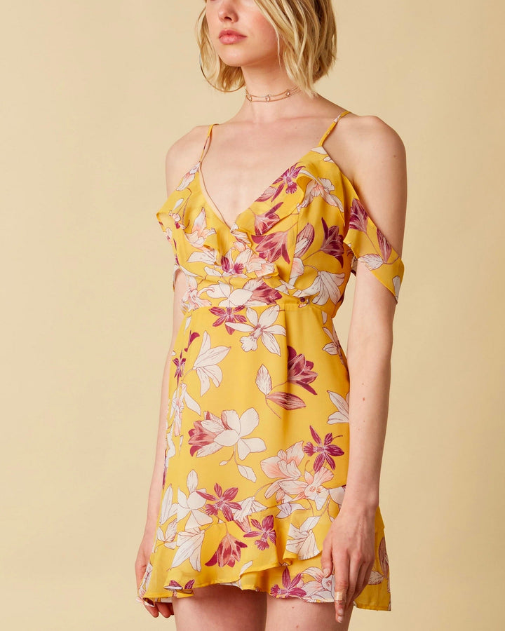 Final Sale - Cotton Candy LA - Blushing Babe Chiffon Surplice Dress - Marigold