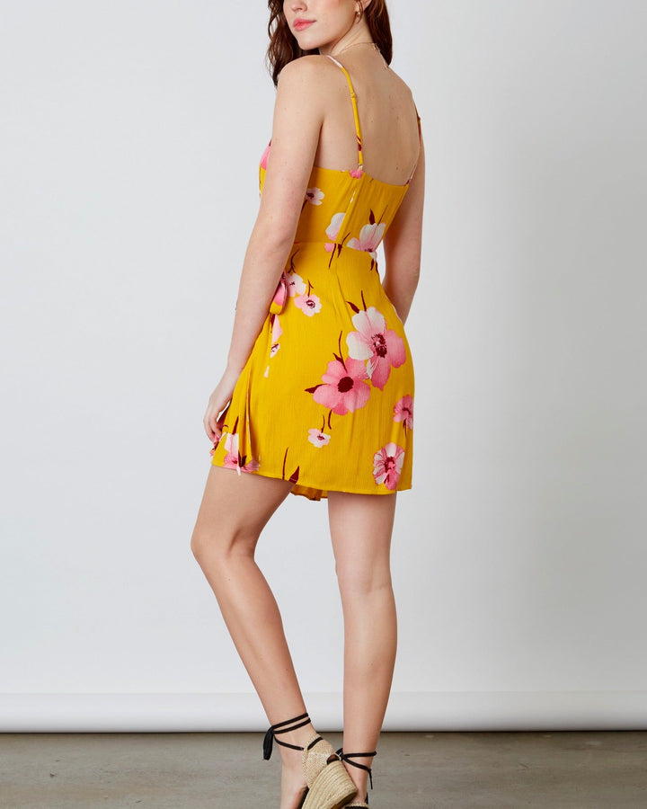 Cotton Candy LA - Paloma Ruffle Faux Wrap Mini Dress - Floral/Marigold