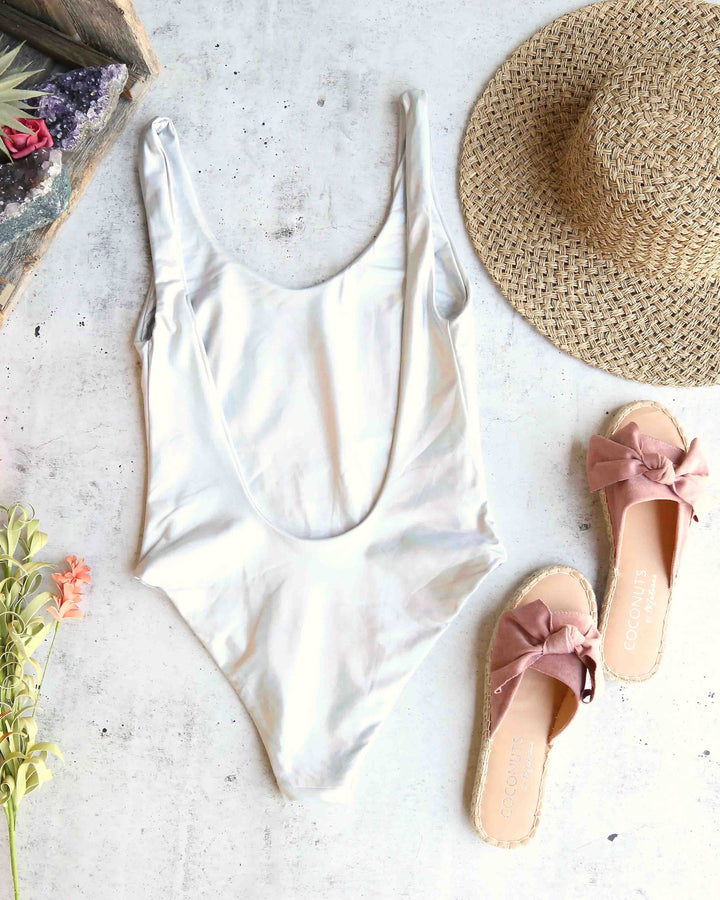 Wife of The Party Seamless U Back One Piece Bikini in Holographic Pink