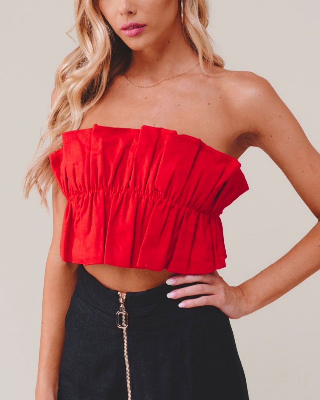 Final Sale - Double Take Ruffled Crop Top in Blush