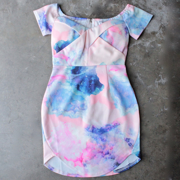 dreamy off the shoulder watercolor bodycon dress - shophearts - 1