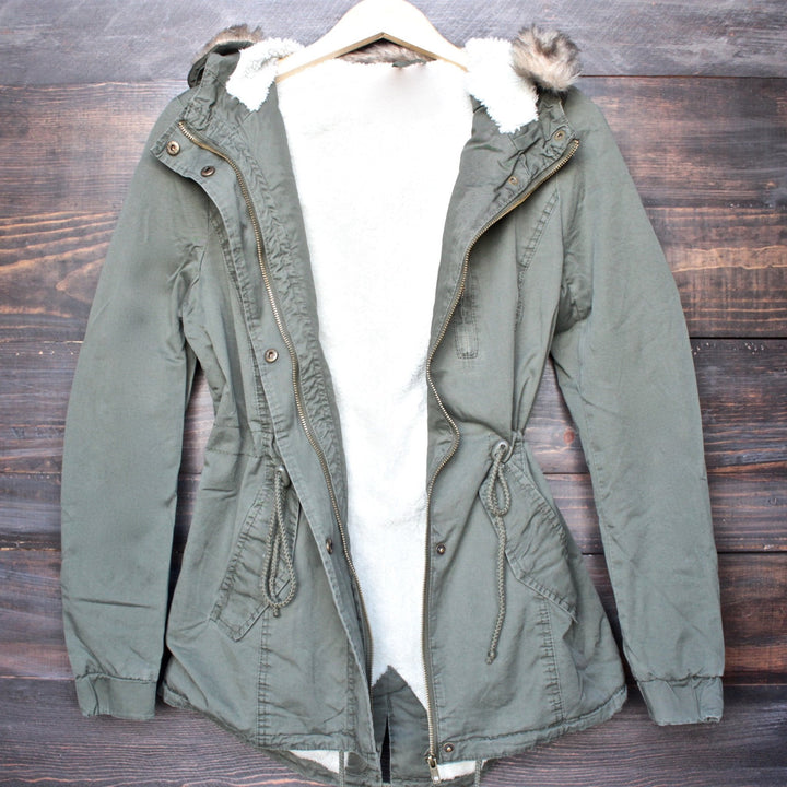 faux sherpa lined hooded utility parka jacket with removable faux fur hood trim (+ colors) - shophearts - 1