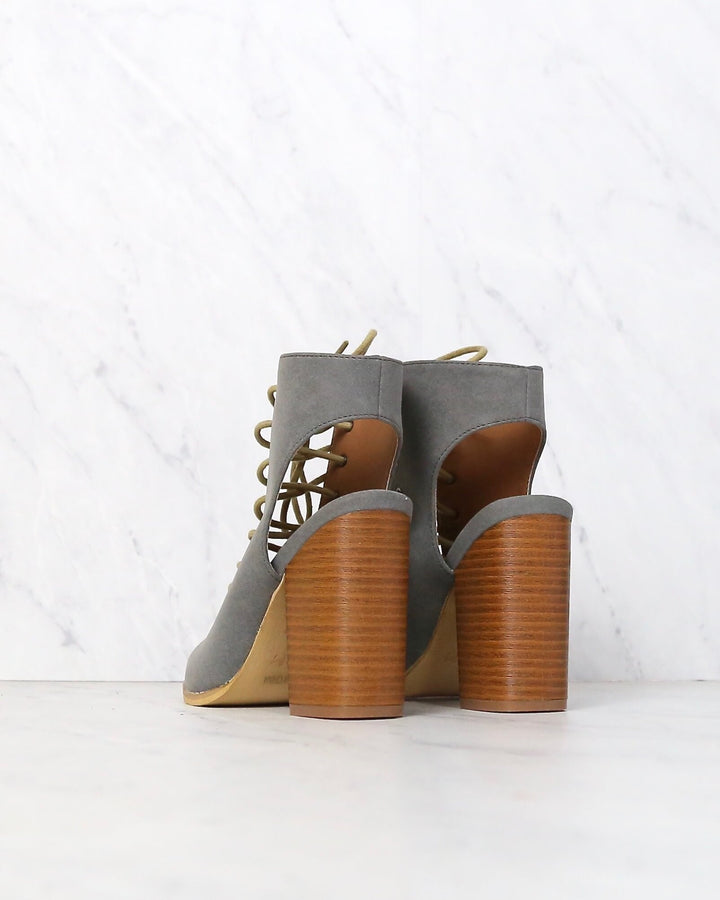 Final Sale - Minimalist Lace Up Peep Toe Heel in Grey