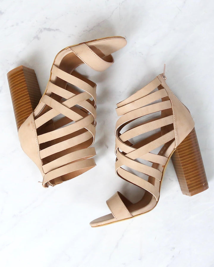 Final Sale - Strappy Stacked Heel Sandals in Rose