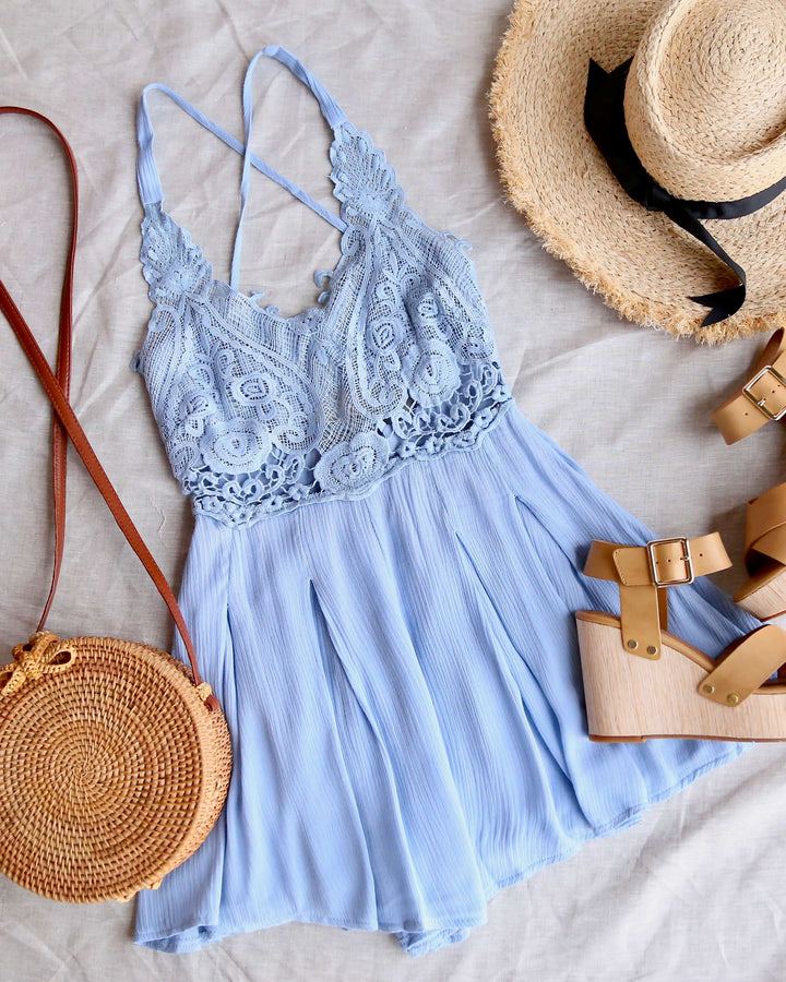 First Lace Winner Microfiber Romper - Blue
