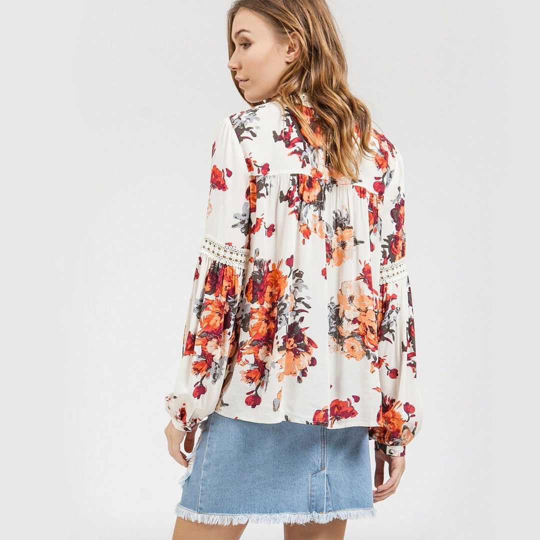 Final Sale - Blu Pepper - Floral Peasant Sleeve Spring Boho Top