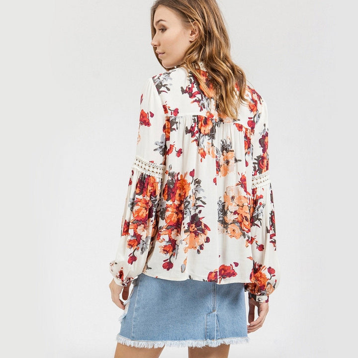 Final Sale - Blu Pepper - Floral Peasant Sleeve Spring Boho Top