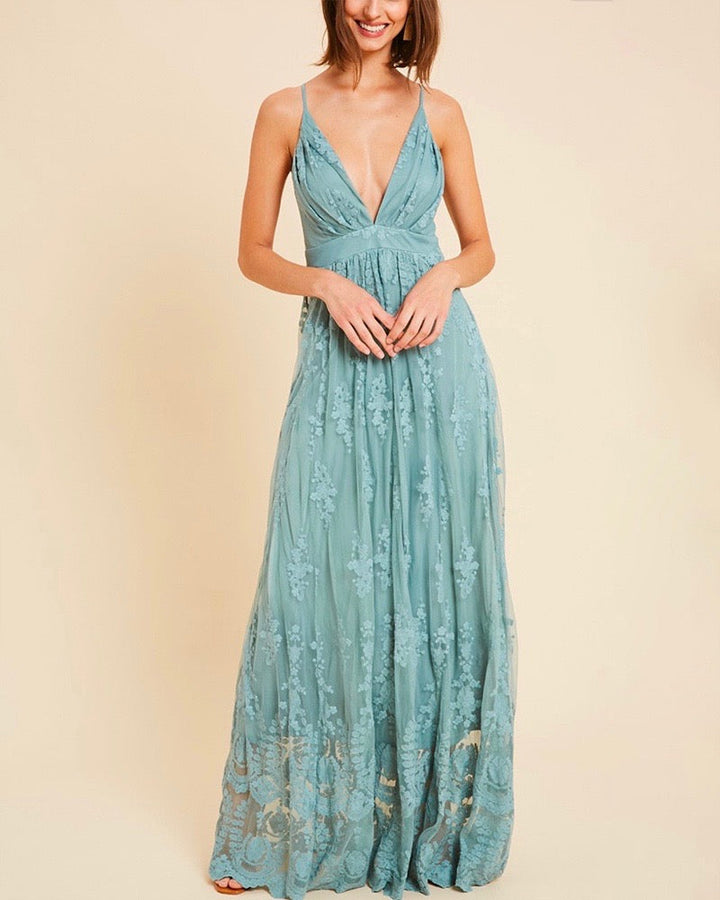 Floral Embroidered Maxi Dress - More Colors