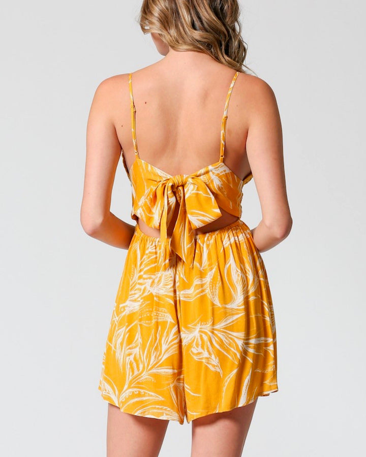 Floral Lace Inset Romper in Mustard