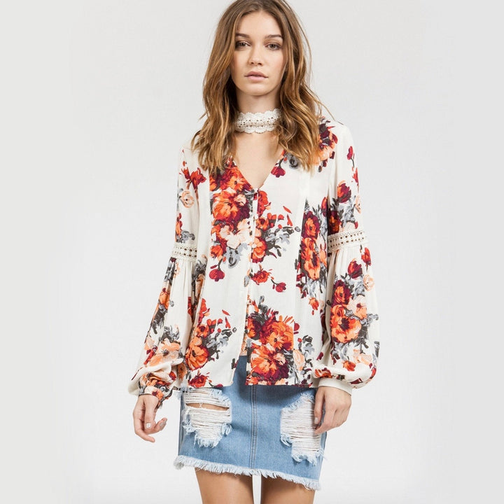 Final Sale - Blu Pepper - Floral Peasant Sleeve Spring Boho Top