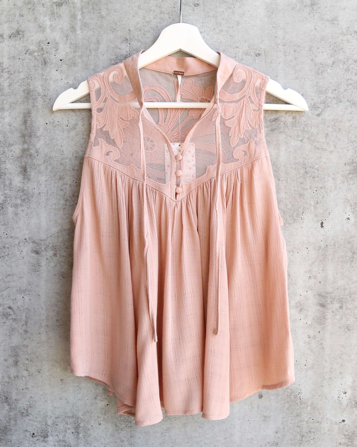 free people - western romance mesh applique top - rose / mauve OB820443