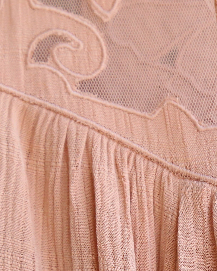 Free People - Western Romance Mesh Applique Top in Rose/Mauve