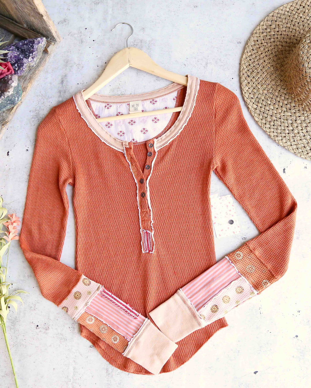 Free People - Railroad Cozy Knit Henley Tee in Cedar