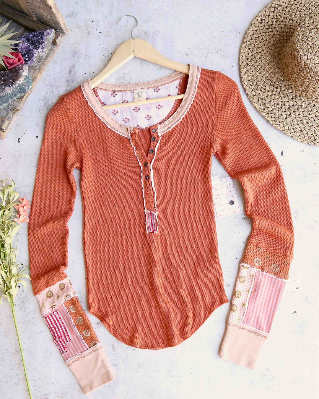 Free People - Railroad Cozy Knit Henley Tee in Cedar