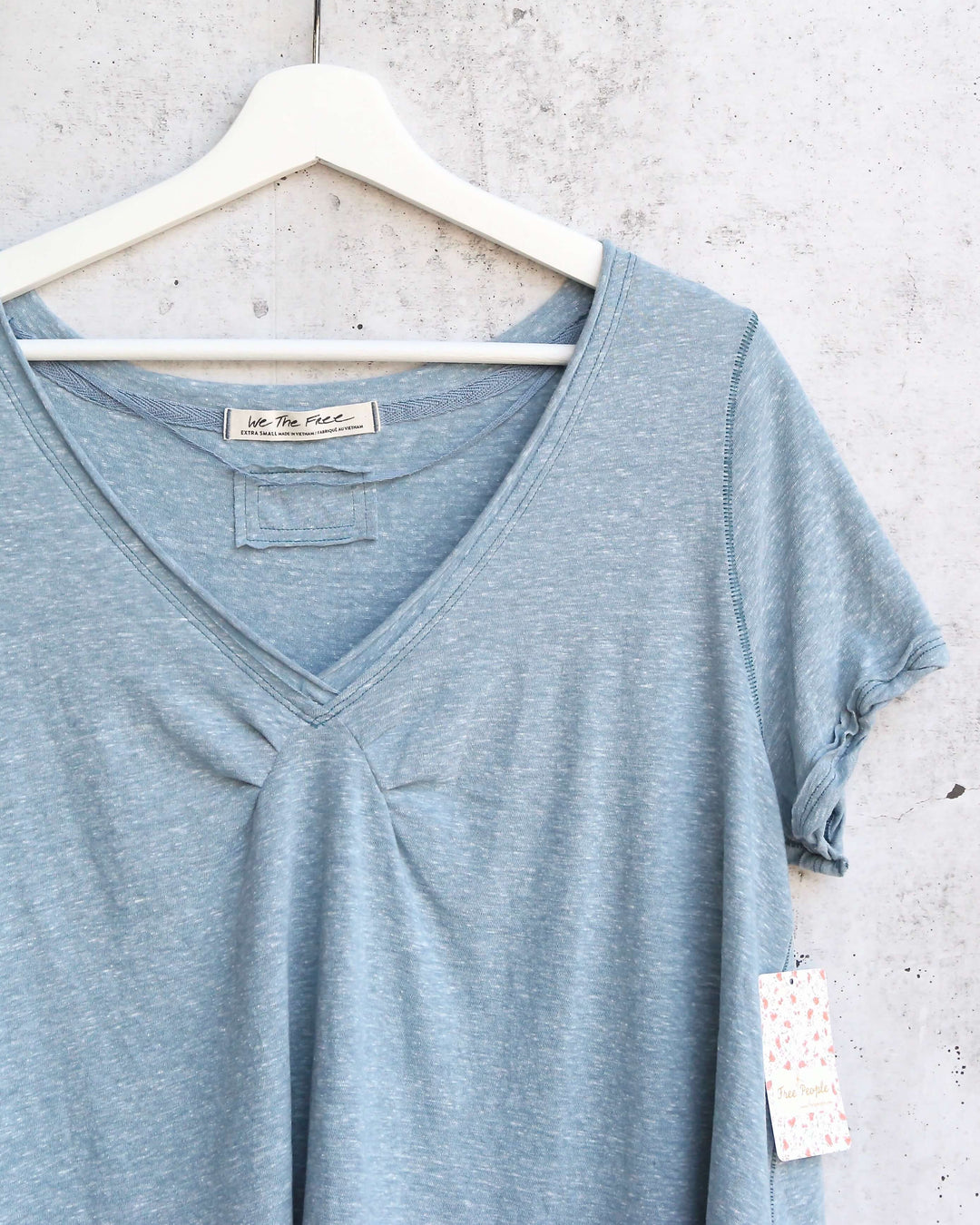 Free People All You Need Ruched V-Neck Tee - Ocean Blue Shade Green