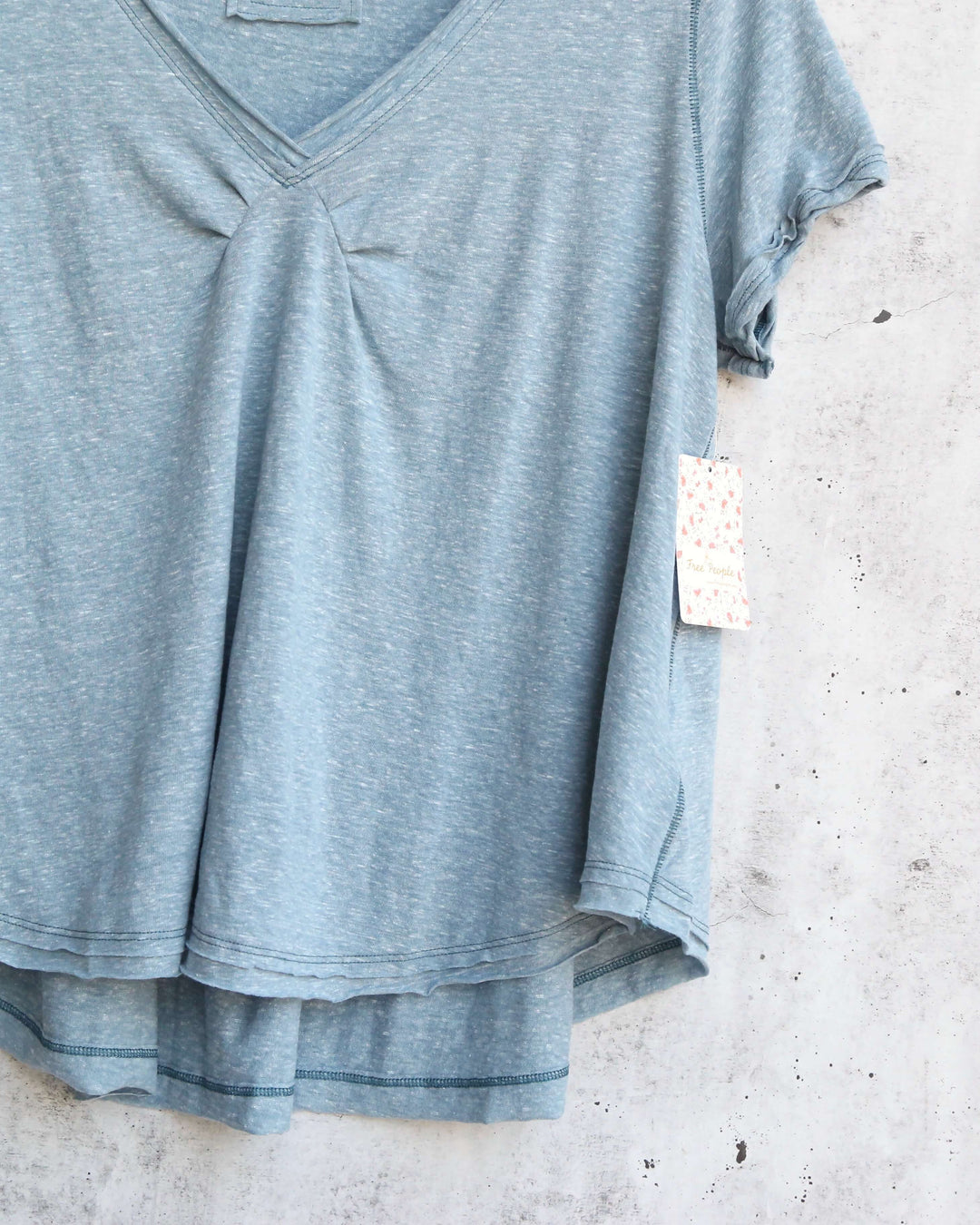 Free People All You Need Ruched V-Neck Tee - Ocean Blue Shade Green