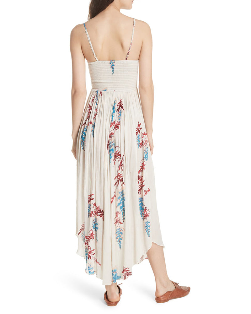 Free People - Beau Smocked Printed Slip Maxi Dress in Ivory