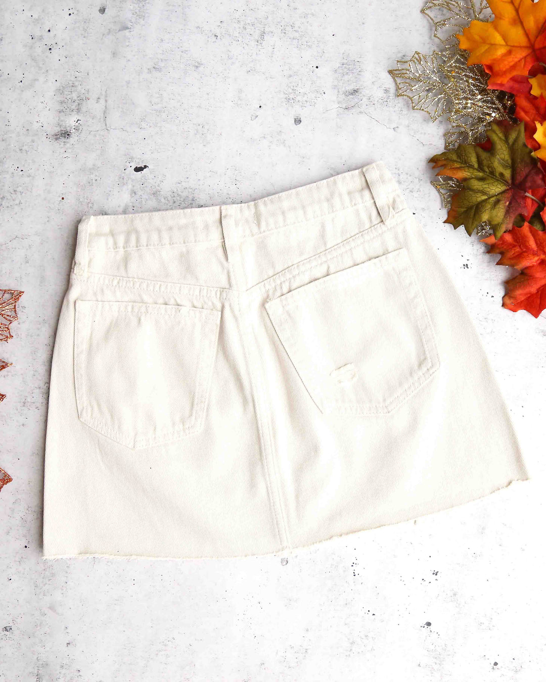 Free People - Denim A-Line Skirt in White/Creamy Tan