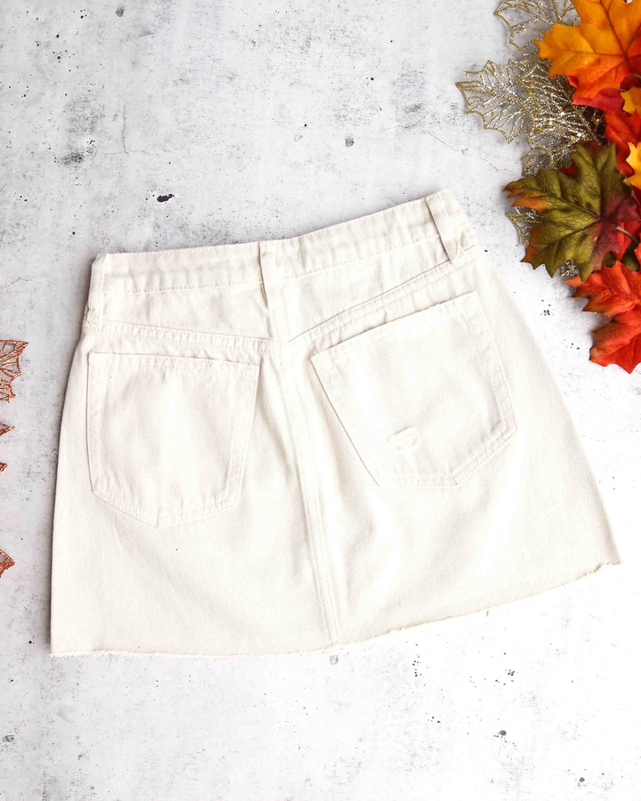 Free People - Denim A-Line Skirt in White/Creamy Tan