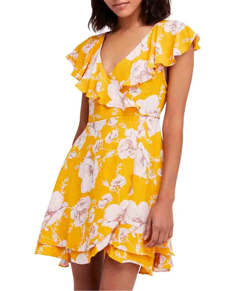 Free People - French Quarter Floral Mini Wrap Dress in Yellow