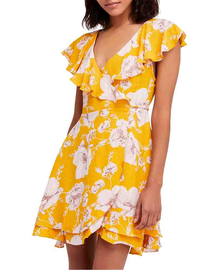 Free People - French Quarter Floral Mini Wrap Dress in Yellow