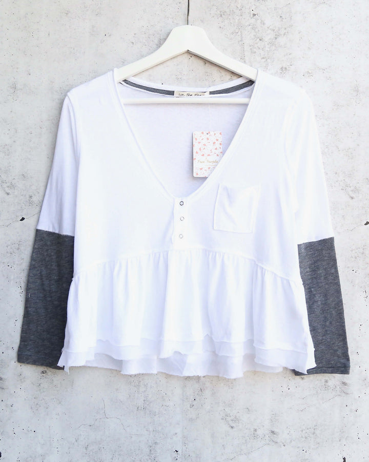Free People Heart of Mine Colorblock Cotton Top in Ivory/Grey