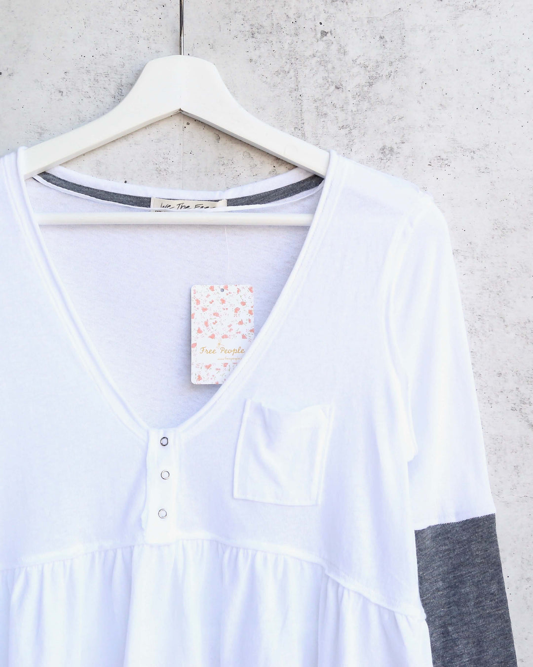 Free People Heart of Mine Colorblock Cotton Top in Ivory/Grey