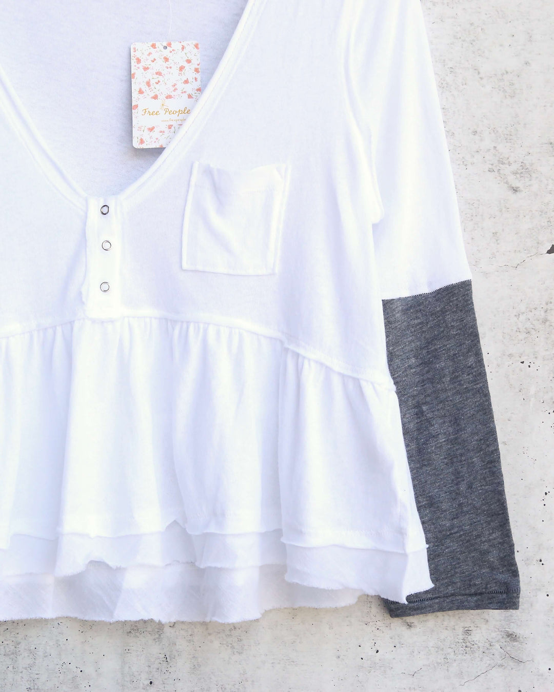 Free People Heart of Mine Colorblock Cotton Top in Ivory/Grey