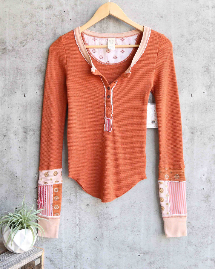 Free People - Railroad Cozy Knit Henley Tee in Cedar