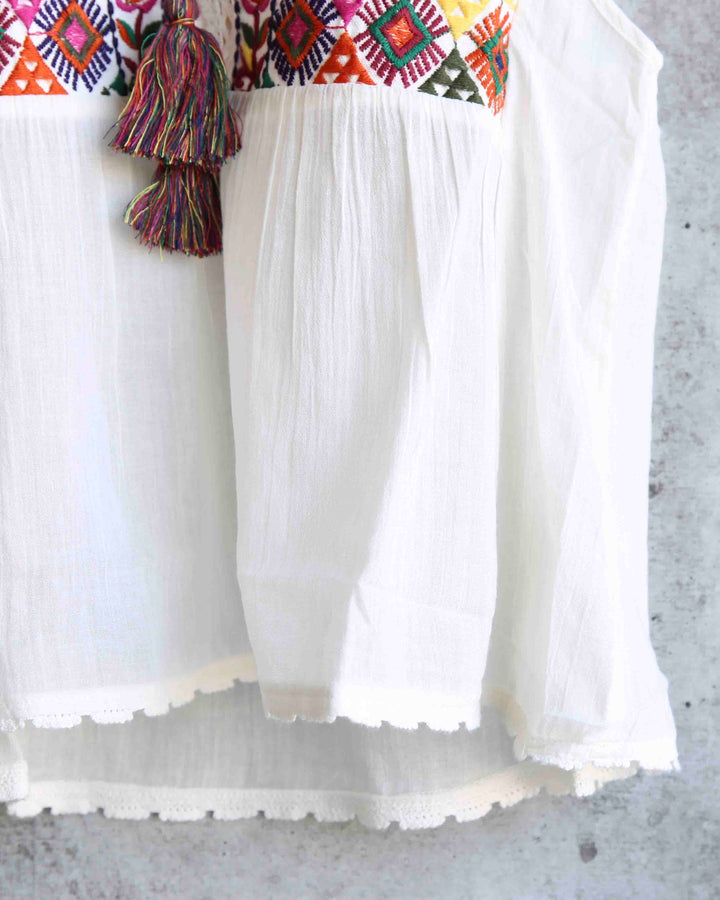 Free People - Lohri Embroidered Tassel Top in Ivory