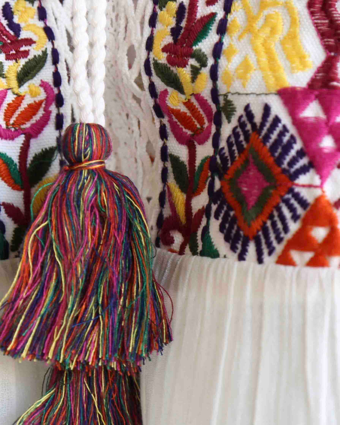 Free People - Lohri Embroidered Tassel Top in Ivory