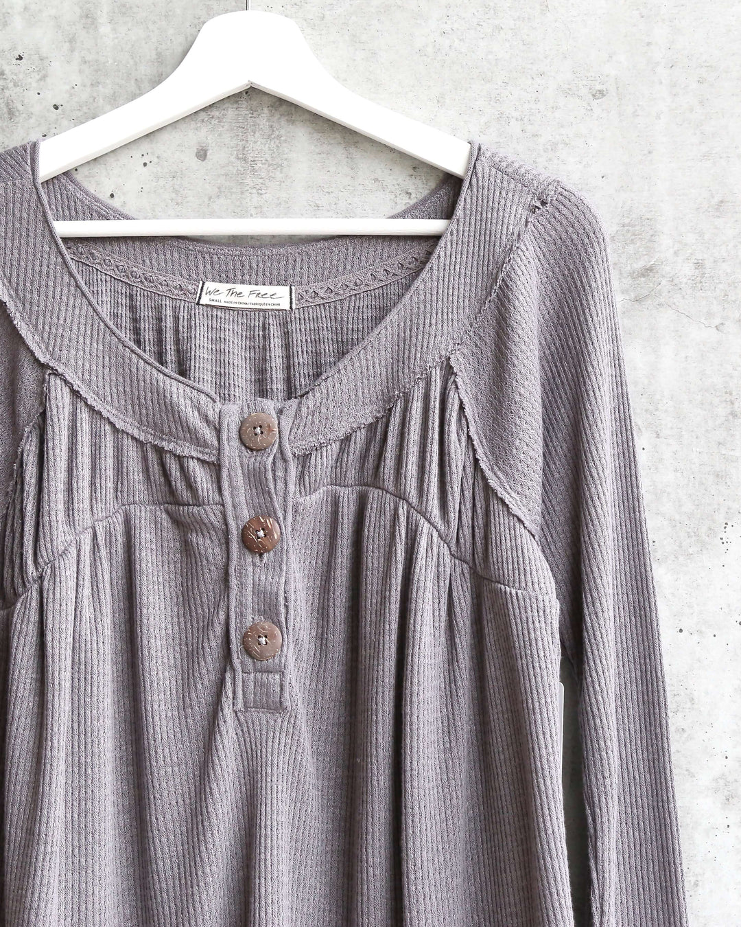 Free People - Must Have Waffle-Knit Henley Tee - Storm Grey