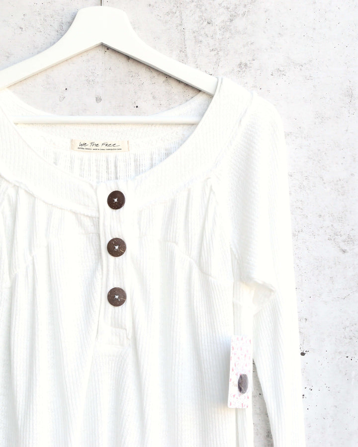Free People - Must Have Waffle-Knit Henley Tee - Ivory