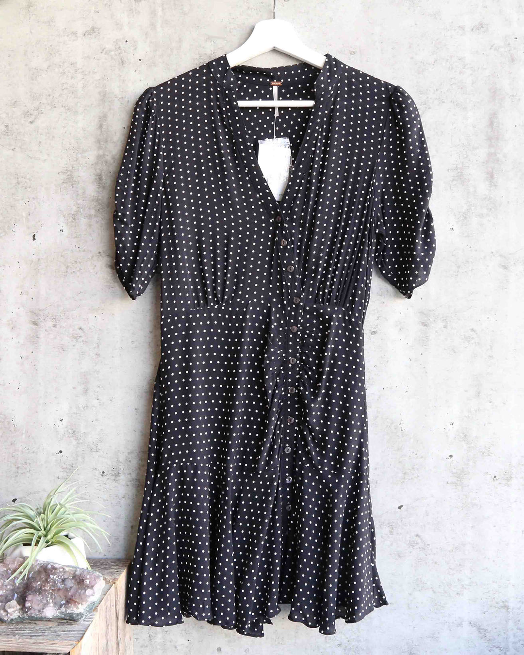 Free People - Pippa Short Sleeve Polka Dot Mini Dress in Black