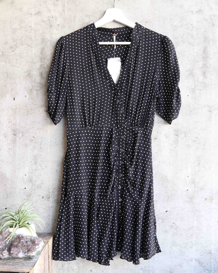 Free People - Pippa Short Sleeve Polka Dot Mini Dress in Black