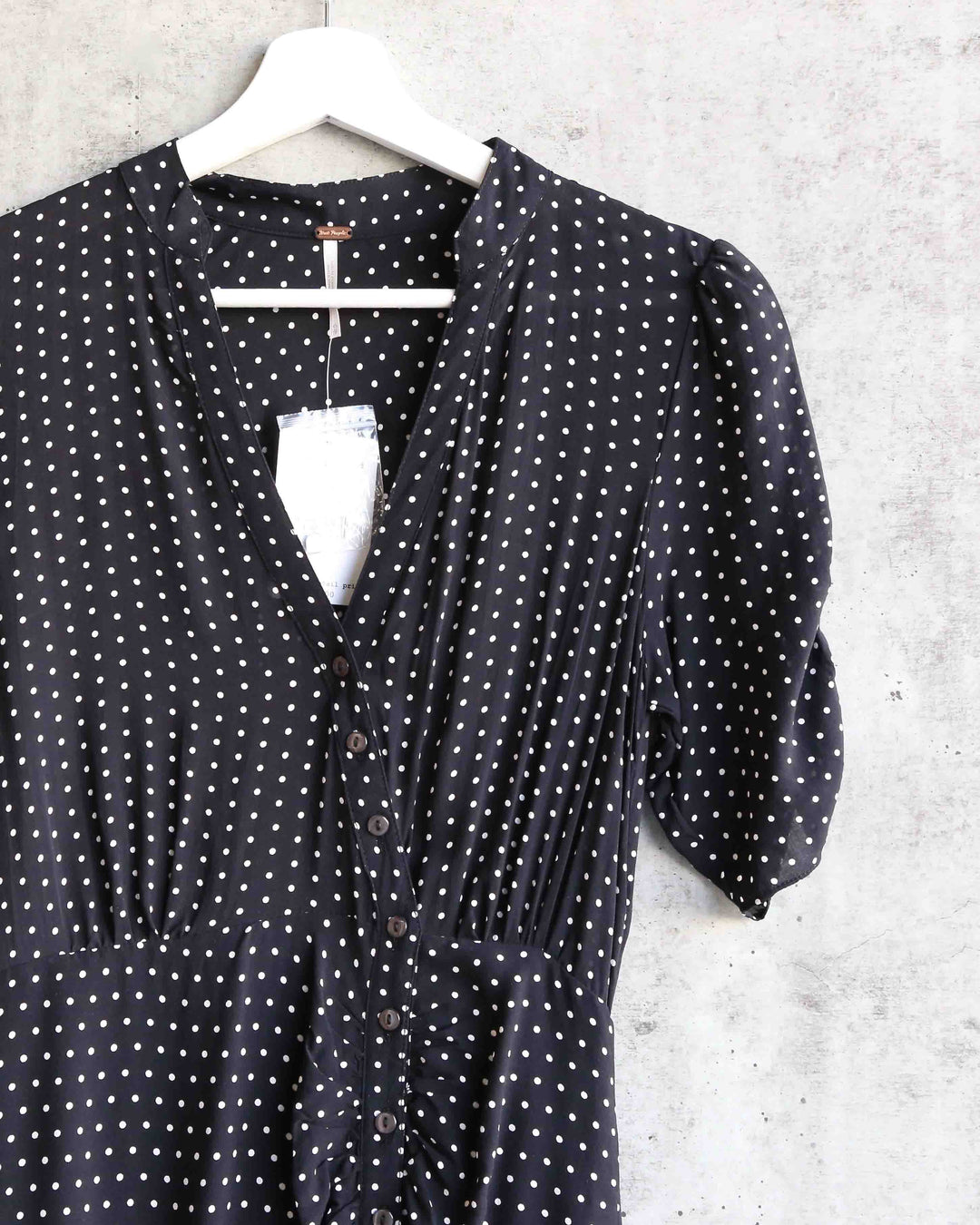 Free People - Pippa Short Sleeve Polka Dot Mini Dress in Black