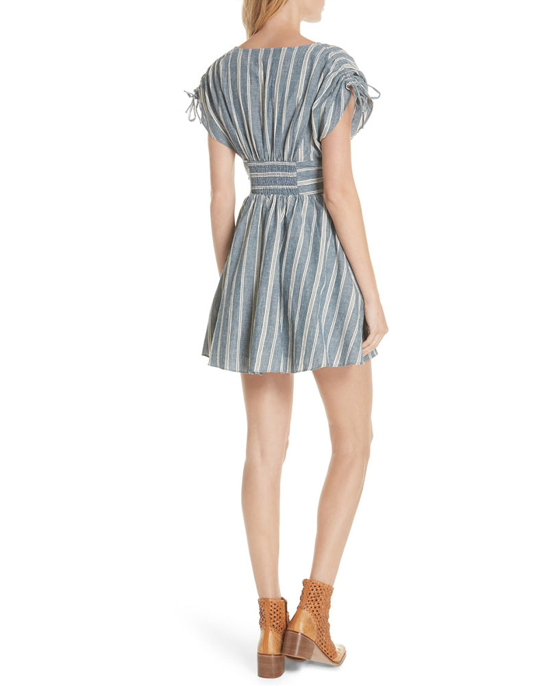 Free People - Roll The Dice Striped Mini Dress in Blue