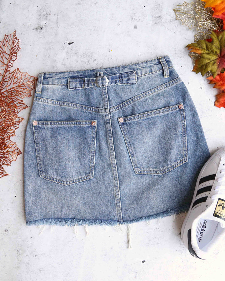 Free People - Rugged A-Line Denim Mini Skirt in Blue