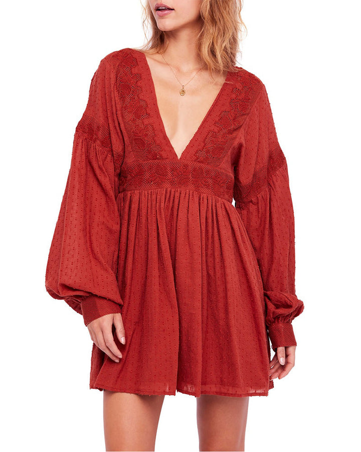 Free People - Sugarpie Mini Swiss Dot Dress in Cinnamon