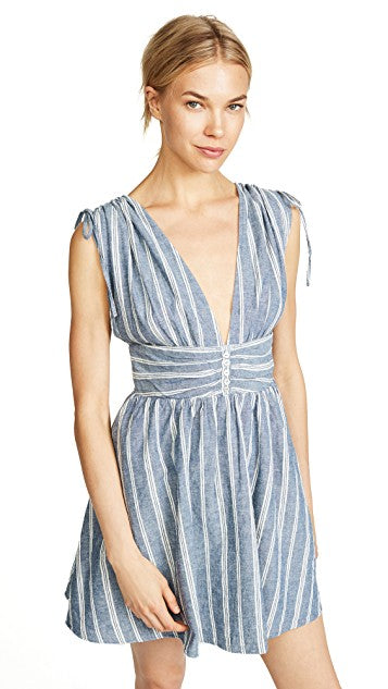 Free People - Roll The Dice Striped Mini Dress in Blue